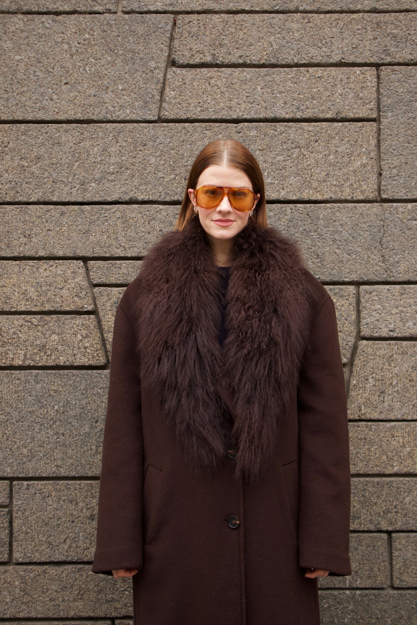 Margareth Natural Tibet Lamb Collar Brown Clermonte