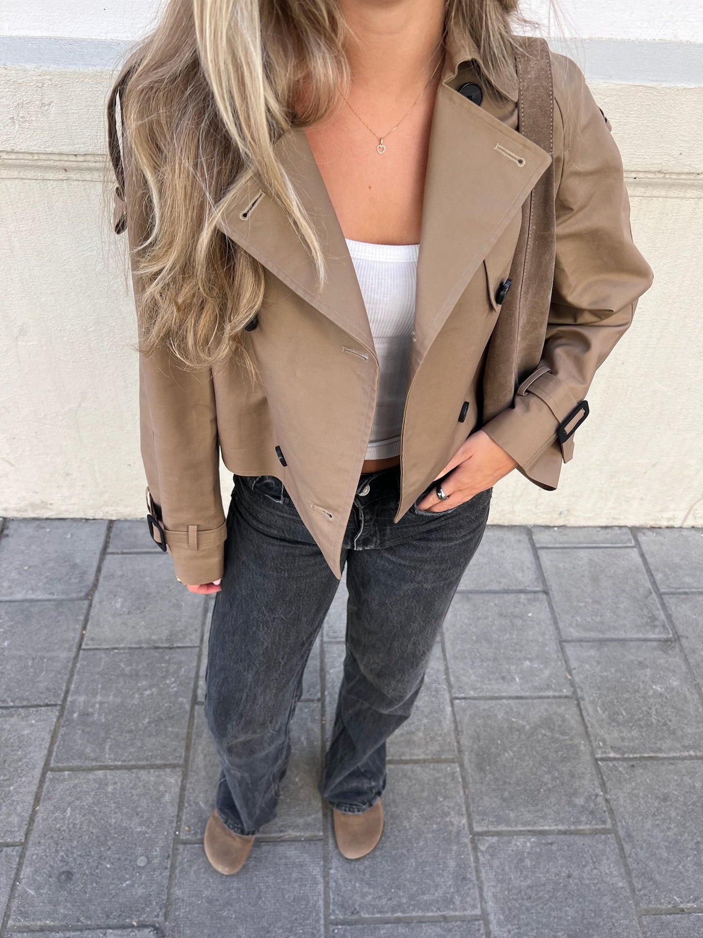 Thea Cotton Taupe Short Trench Clermonte