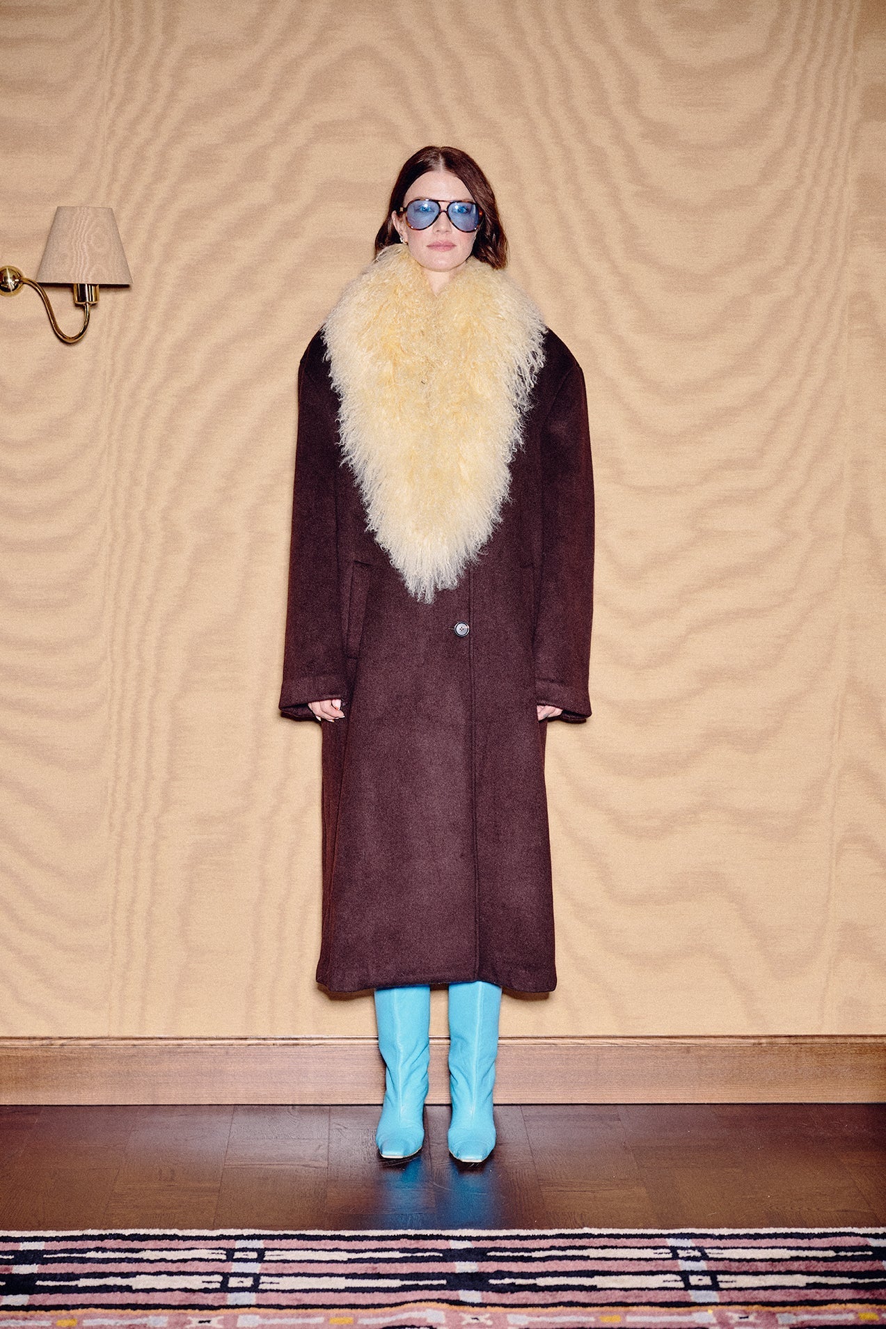 Margareth Natural Tibet Lamb Collar Soft Yellow Clermonte