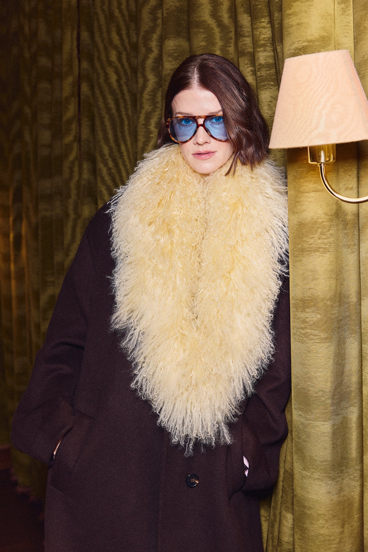 Margareth Natural Tibet Lamb Collar Soft Yellow Clermonte