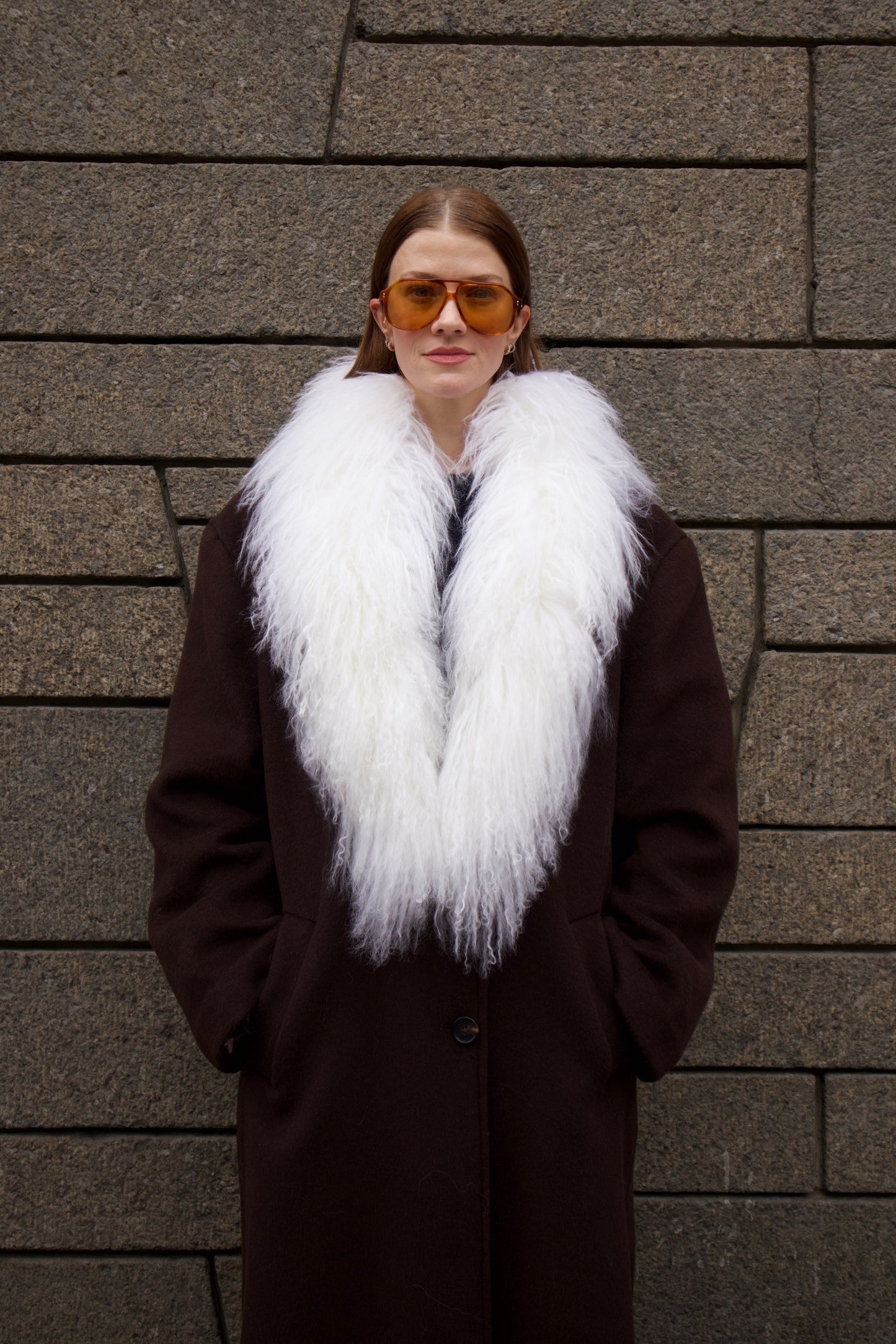 Margareth Natural Tibet Lamb Collar White Clermonte