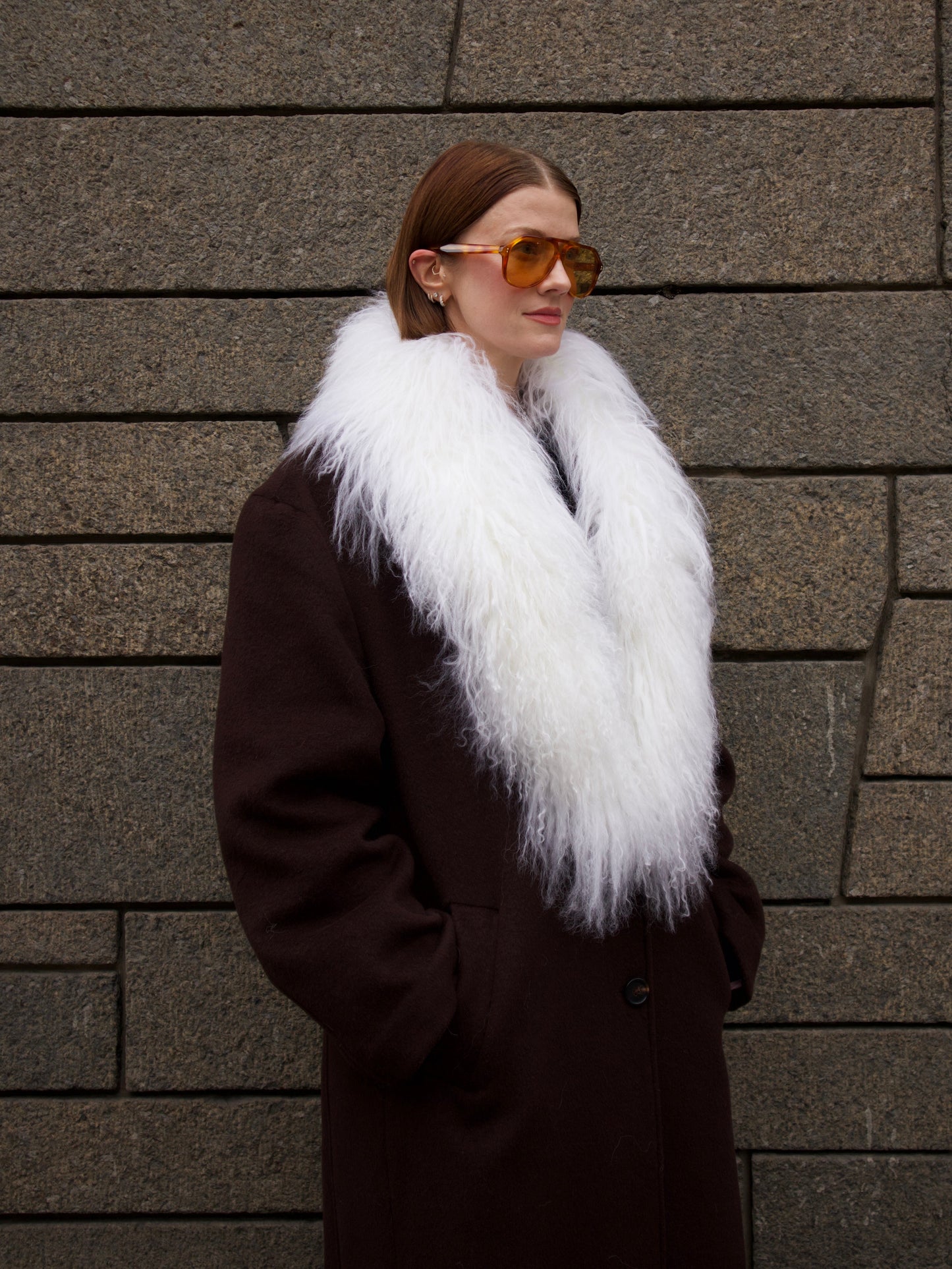 Margareth Natural Tibet Lamb Collar White Clermonte