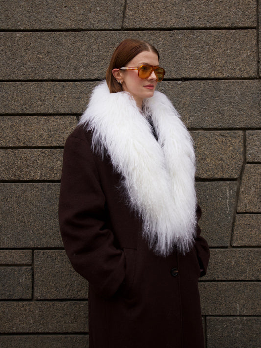 Margareth Natural Tibet Lamb Collar White Clermonte