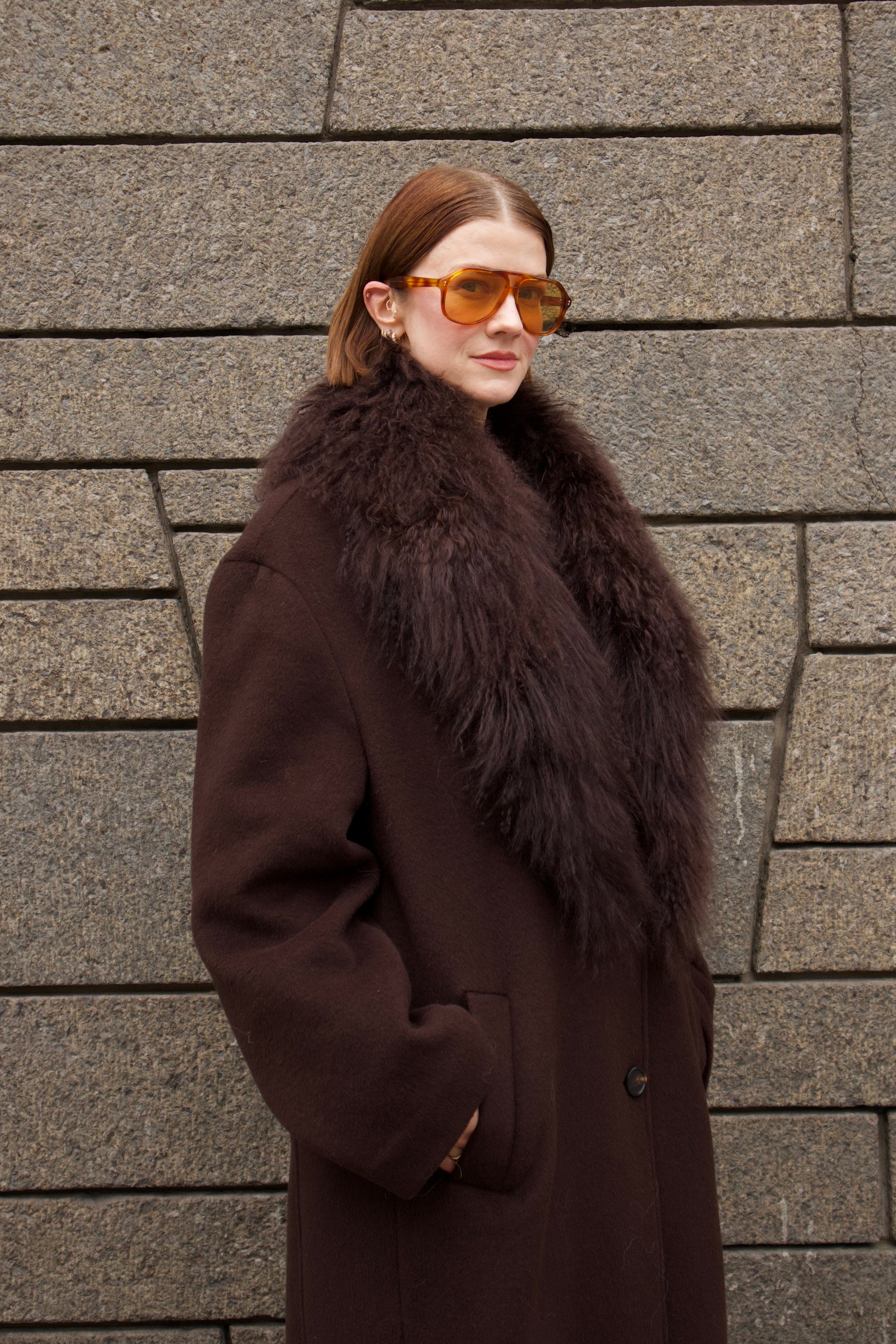 Margareth Natural Tibet Lamb Collar Brown Clermonte