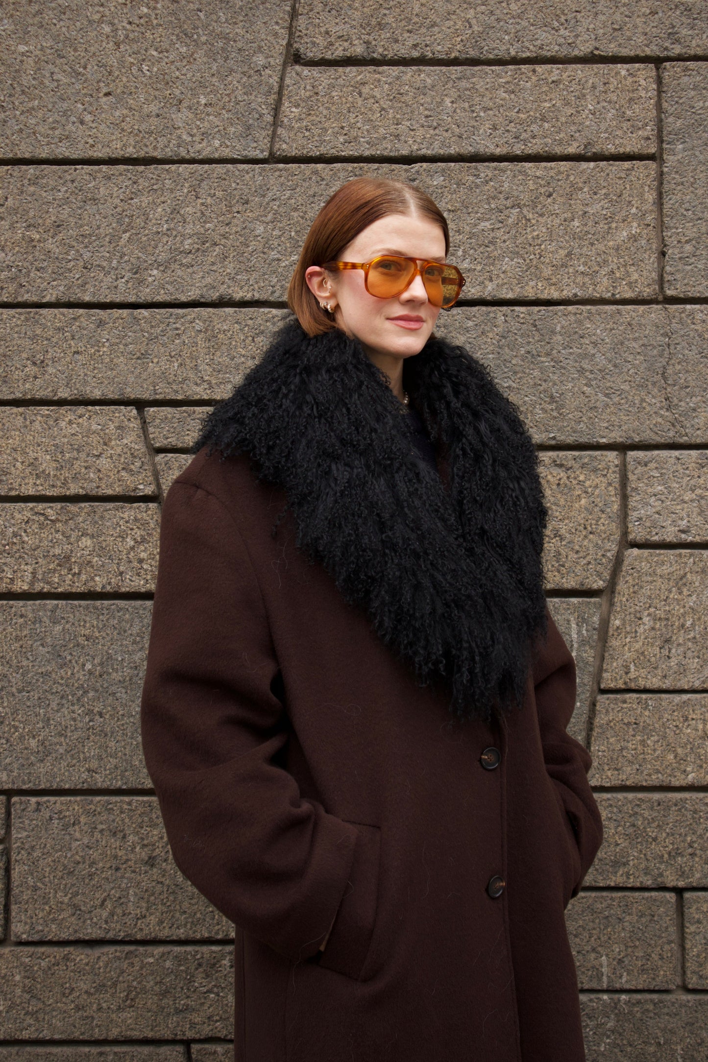 Margareth Natural Tibet Lamb Collar Black Clermonte