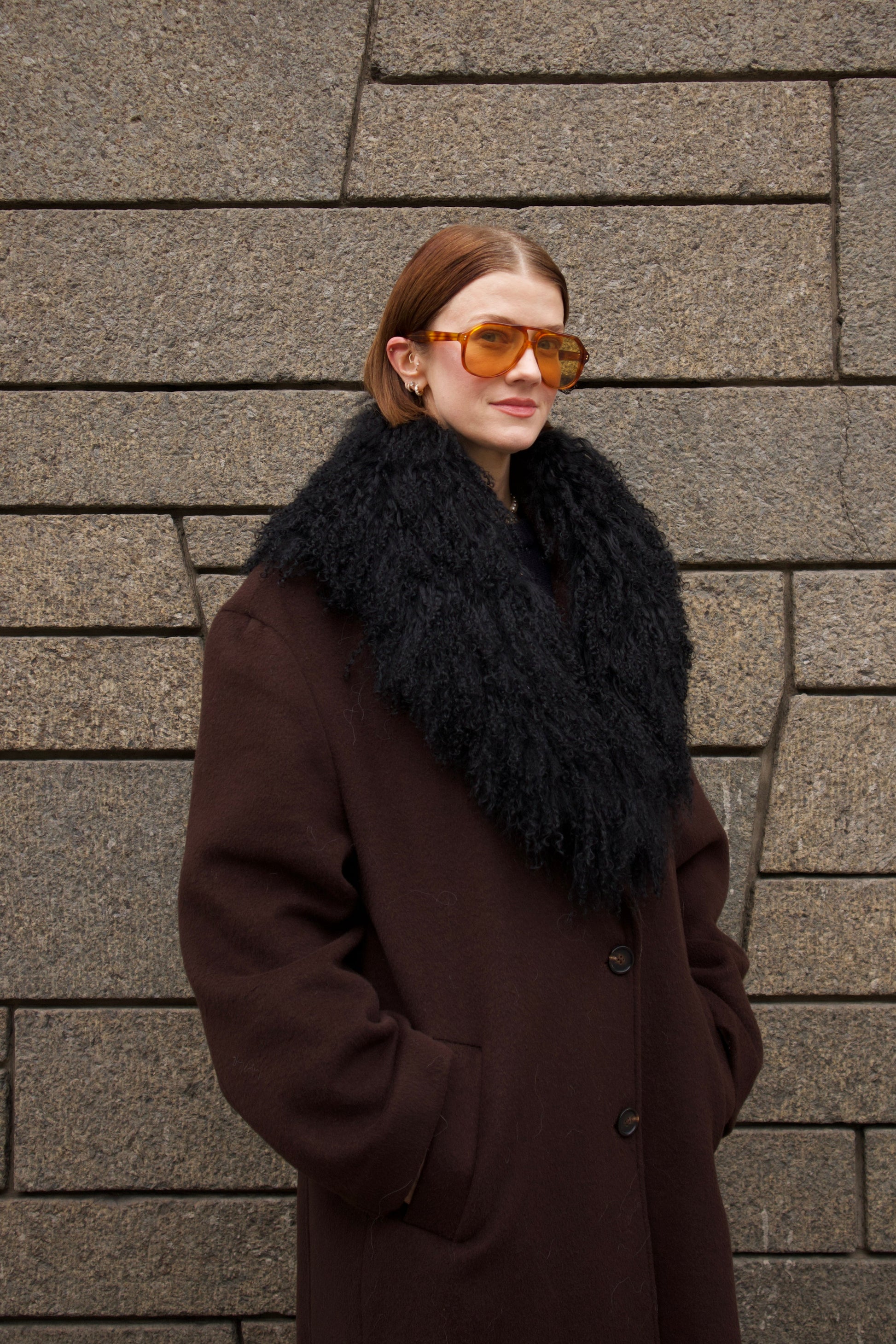 Margareth Natural Tibet Lamb Collar Black Clermonte