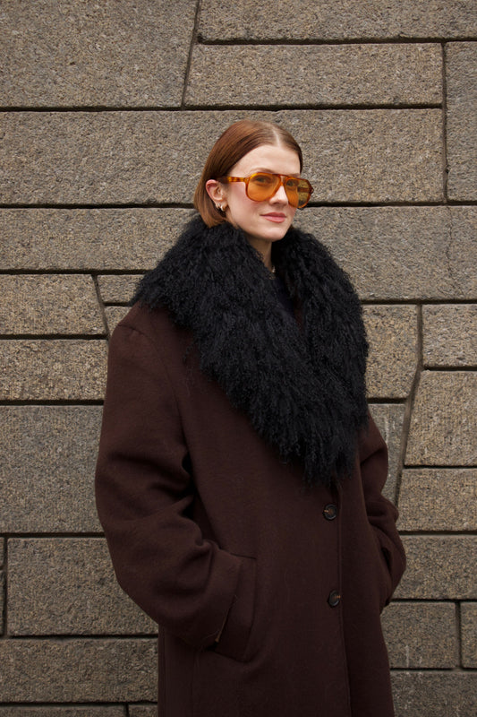 Margareth Natural Tibet Lamb Collar Black Clermonte