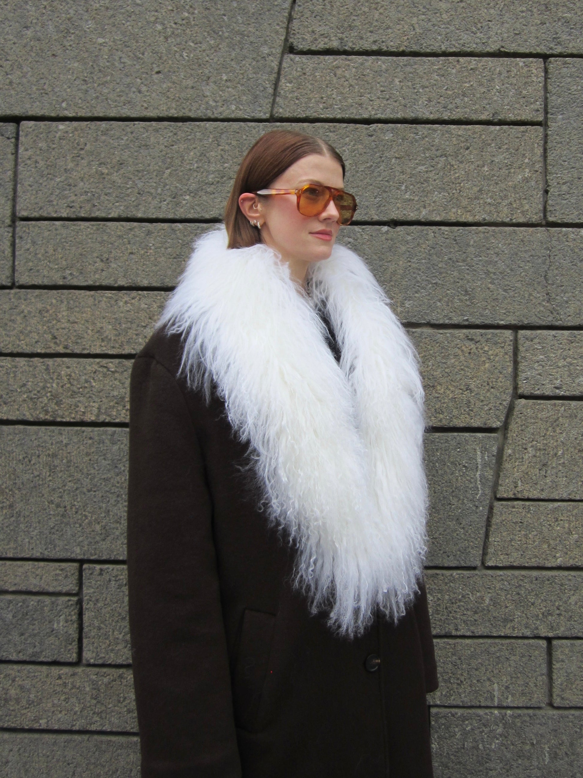 Margareth Natural Tibet Lamb Collar White Clermonte