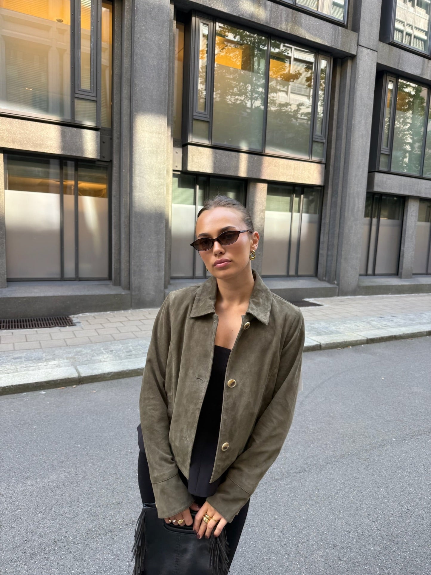 Ally Suede Jacket Olive Clermonte