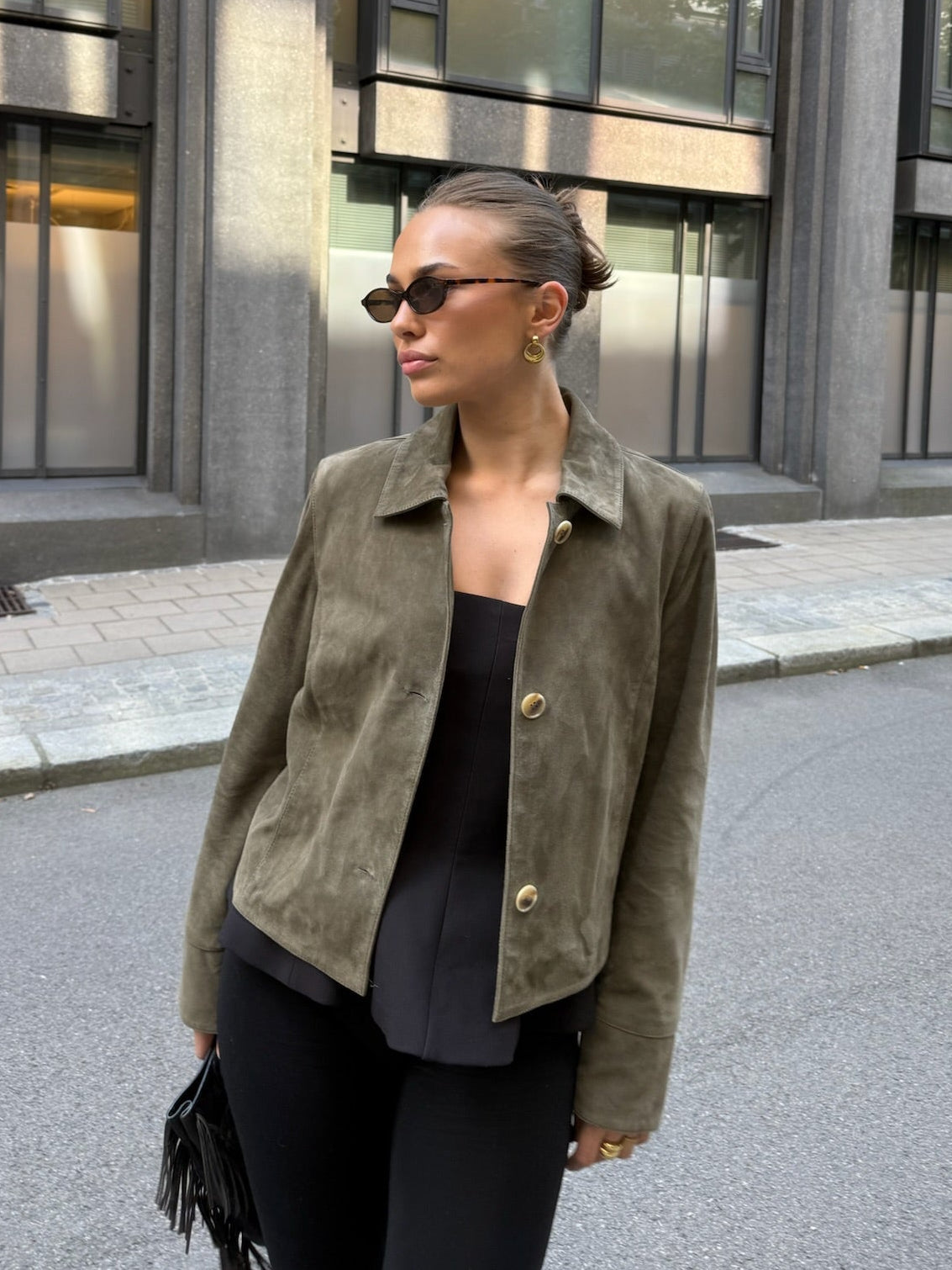 Ally Suede Jacket Olive Clermonte