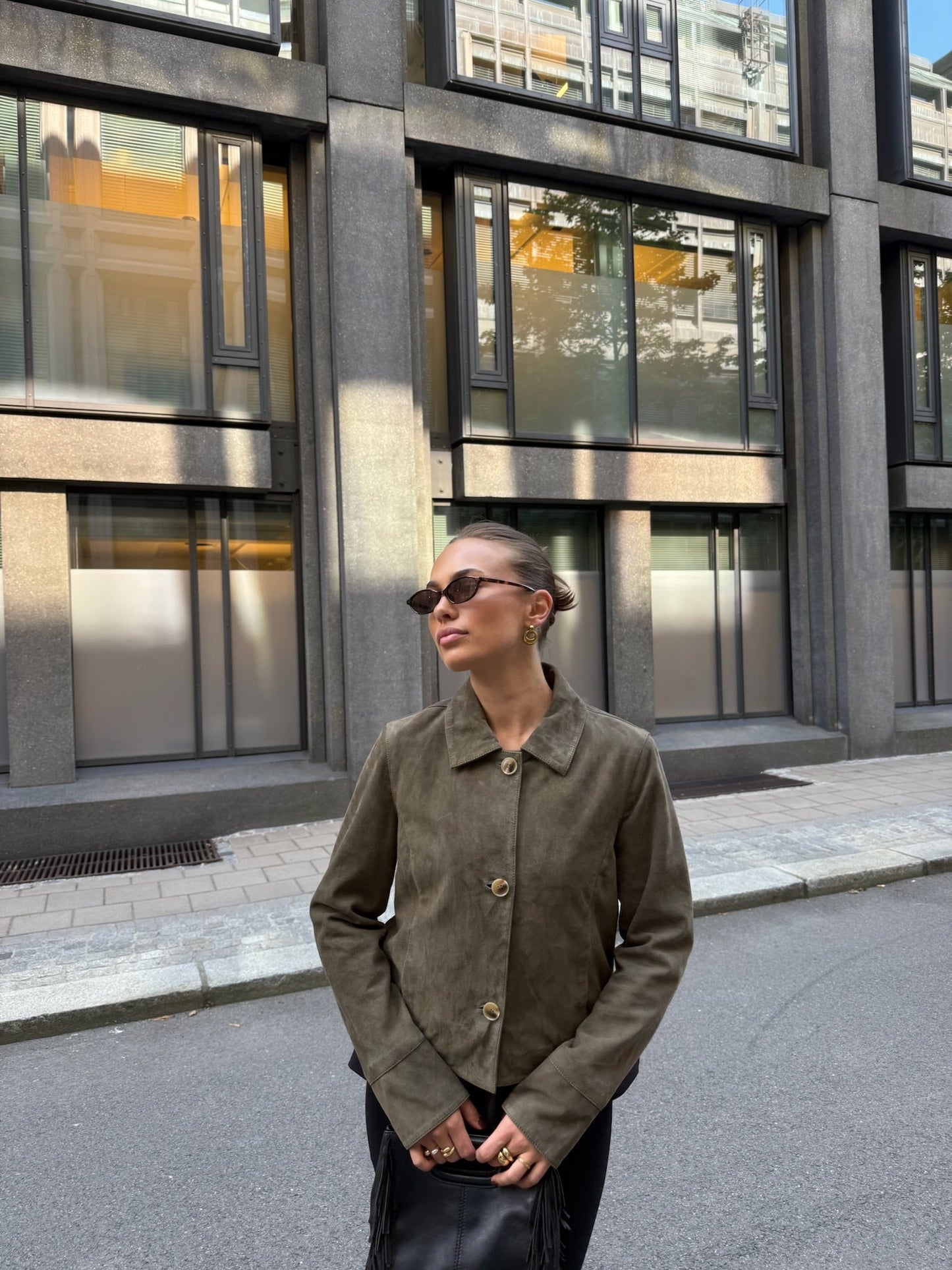 Ally Suede Jacket Olive Clermonte